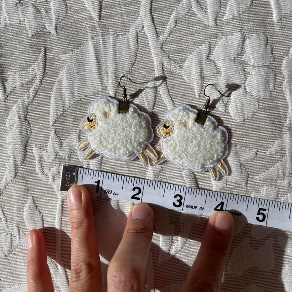 Upcycled Adorable Sheep Fish Hook Lightweight Dangle‎ Earrings Kawaii Cute - Picture 3 of 7